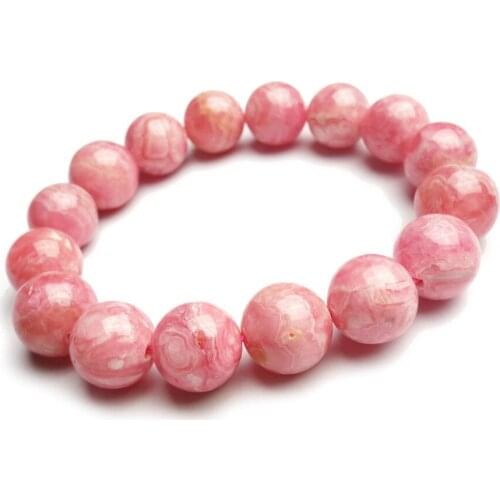 12.5mm Natural Genuine Pink Rose Rhodochrosite Gems Stone Crystal Round Beads Jewelry Stretch Charm Bracelet Free Shipping