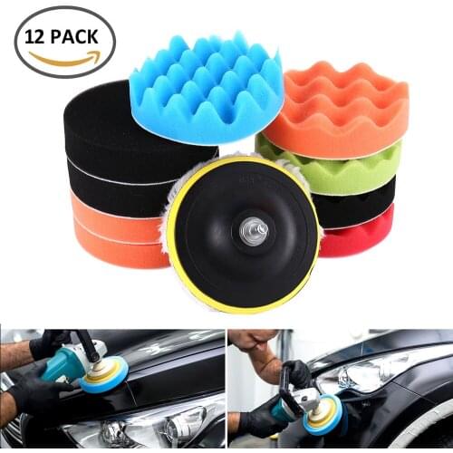 12 pcs 5 Inch Sponge Car Polisher Waxing Pads Buffing Kit for Boat Car Polish Buffer Drill Wheel Polishing Removes Scratches