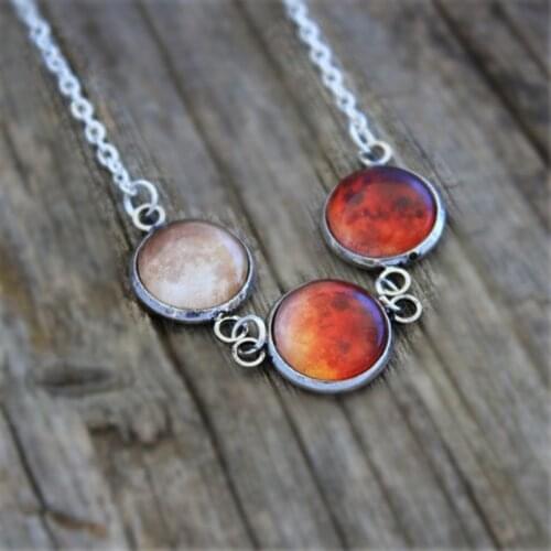 12pcs/lot Lunar Eclipse Necklace Lunar Eclipse Moon Phases Full Moon Necklace Solar System Necklace Eclipse