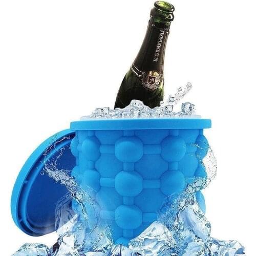 2 In 1 Silicone Ice Cube Maker Blue Round Bucket Freeze Tray Portable Cooler Beer Drinking Whiskey Cabinet Kitchen Bar Tools