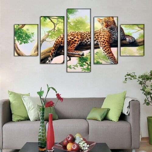 2016 New arrival painting Unframed 5 Pcs leopard art wall oil painting for bedroom or living room decoration free shipping