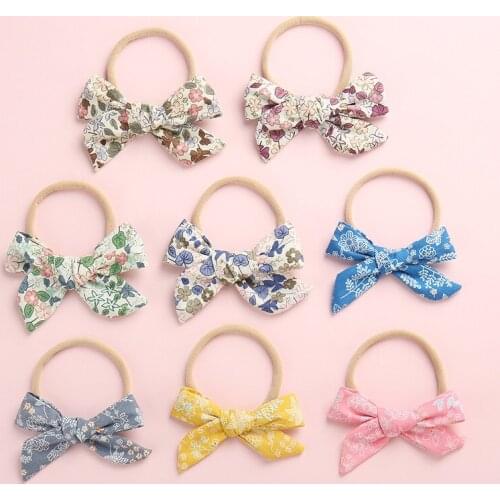 8PCS Knot Bow Floral Print Bows Nylon Headbands For Baby Girls Fabric Flowers Knotbow Nylon Hairbands,Girls Hair Accessories