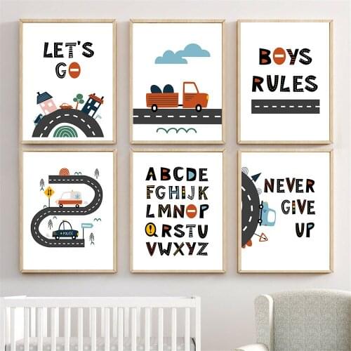 Abstract Car Train Wall Art Poster Inspirational Quotes Canvas Painting Alphabet Art Print Nordic Pictures Baby Kids Room Decor