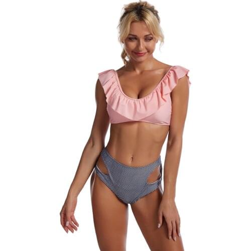 Sexy Ruffle Push Up Bikinis Women Falbala Scoop Neck Swimwear Ruffled Bikini Set Floral Beach Wear Bathing Suits Female Biquini