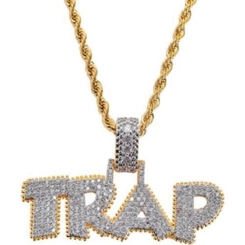 High Quality Ice Chain Necklace Trap Design Letter Pendant Personality Trend Fashion Hip Hop Necklace