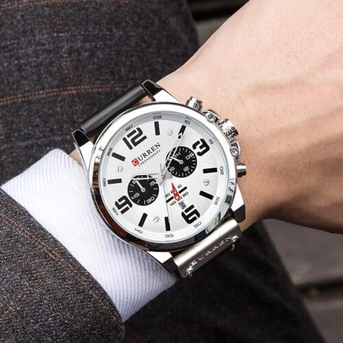 CURREN Mens Watches Top Luxury Brand Waterproof Big Dial Wrist Watch Chronograph Quartz Military Leather Relogio Masculino 2021