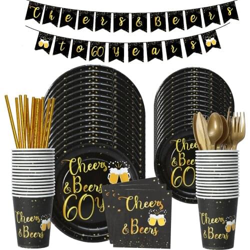 60th Birthday Cheer 60 year Birthday Party Decorations 60th Disposable Tableware Birthday 60 Year Balloon 60 Year Cheer Beer