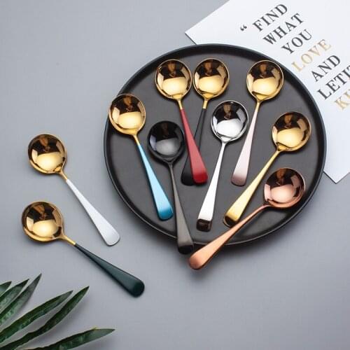 Home Soup Spoons Round Spoon Food Grade 304 Stainless Steel Creativity Soup Ladle Korean Version Rice Spoon Dessert Tableware