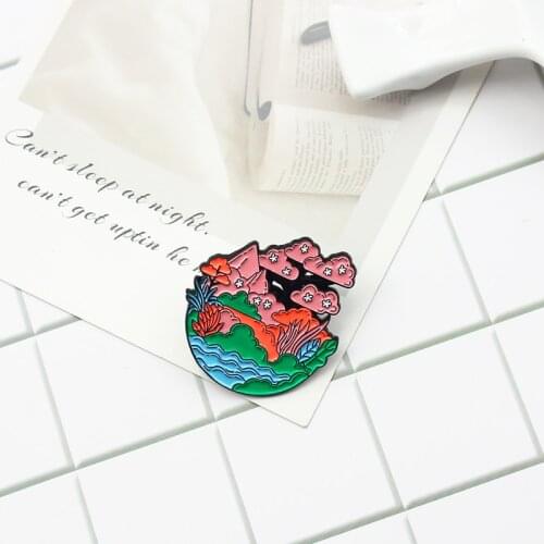 Landscape Enamel Brooch bushes tree mountain flower brook Botany Lapel Pin personality Custom Badge