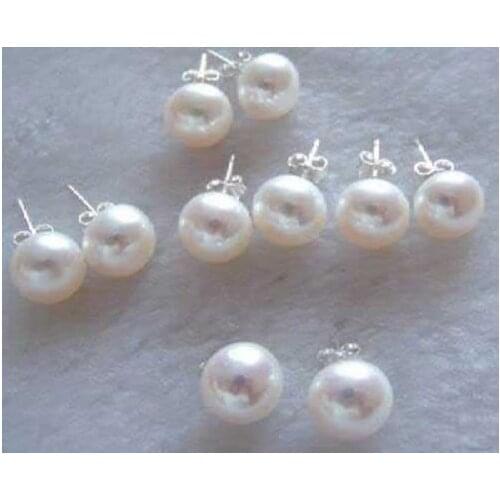 Free shipping 5 pairs 7-8mm natural white freshwater cultured pearl beads stud earring hot sale fashion party gifts jewelry BV95