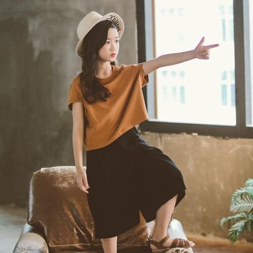 2020 Summer Teenager Kids Fashion Girl Clothing Sets 2 Pcs Suits Outfits T-Shirt Tops + Pants Set Cotton Teen Girls Clothes Set