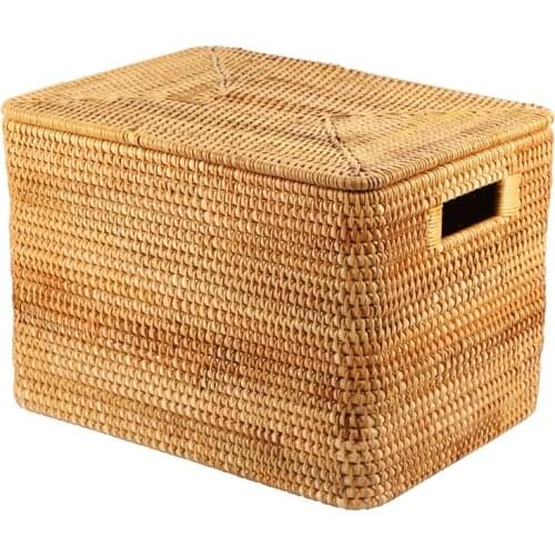 Laundry Basket Rattan Woven Storage Basket Handmade Large Capacity Portable Clothing Storage Box Household,36X26X24cm