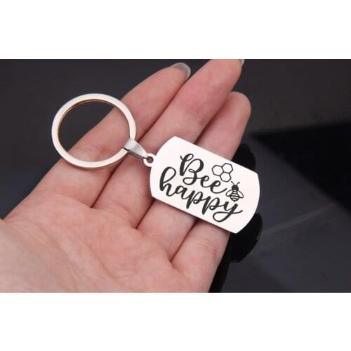 Flying key ring record happy bee dog label funny stainless steel key fashion jewelry gift bag key label