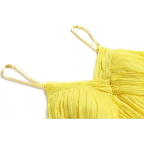 Summer 2020 200% Silk Women Yellow Backless Spaghetti Strap Dress Elegant Beach Long Maxi Sexy Party Dresses Vestido 99002