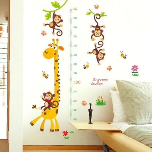 Cartoon Giraffe Monkey Height Measure Wall Stickers Home Decor Chart Ruler Decoration For Kids Rooms Decals Wall Art