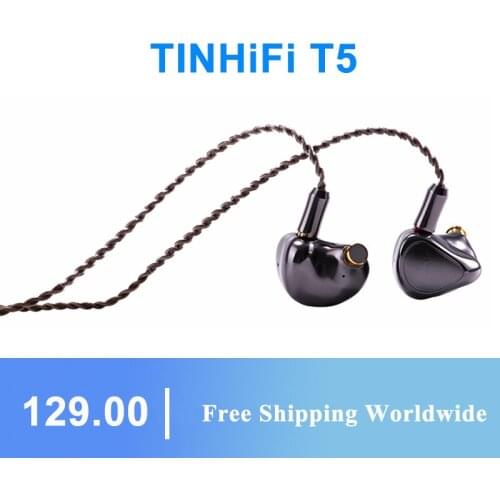 Tinhifi T5 Earphones 10mm DOC Driver Bass Metal Headset HIFI Music Monitor Headphone With 2PIN 0.78MM Cable