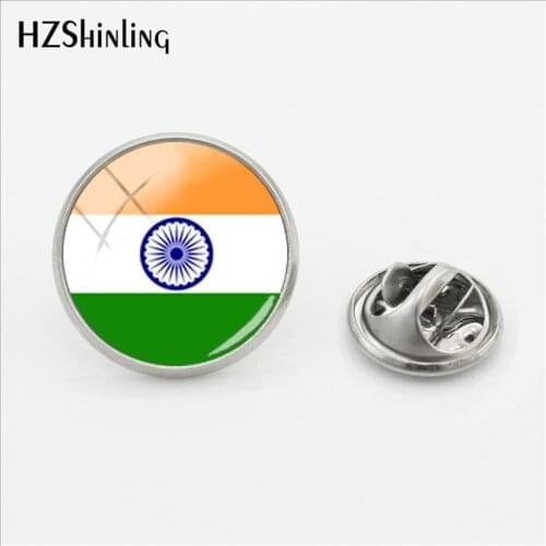 2018 New Indian Flag Clasp Pin Various Flags Pins Stainless Steel Art Lapel Pin Glass Cabochon Jewelry