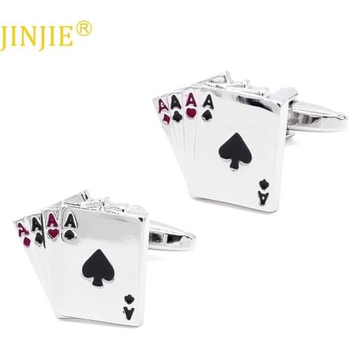 New Fashion Three Ace Poker Plaque Lacquer Cufflinks Mens Metal French Shirt Cuff Button Wedding Gifts for Men
