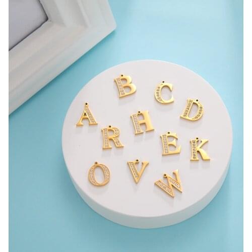 EUEAVAN 26 Letters Rhinestone Charms for Necklaces Bracelets DIY Making Fashion Stainless Steel Accessories Wholesale