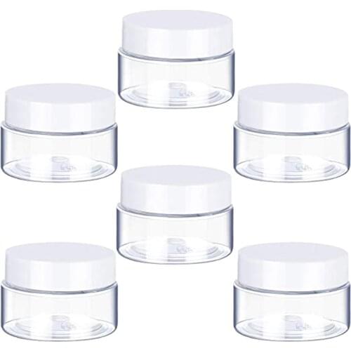 6pcs 30/40/50/60/80ml Clear Plastic Jar with Lids Refillable White Cap Empty Cosmetic Containers Jar for Travel Sample Bottle
