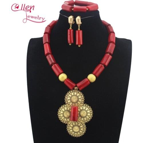 Luxury Natural Orange Coral Beads Bridal Jewelry Sets African Nigerian Wedding Beads Jewelry Set for Women Free Shipping W13116