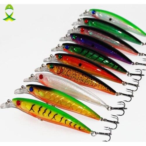 JSM 10pcs 10cm Plastic Hard Fishing Lures Saltwater Fishing Laser Minnow Floating Artificial Fishing Wobblers Lures Fishing Hook