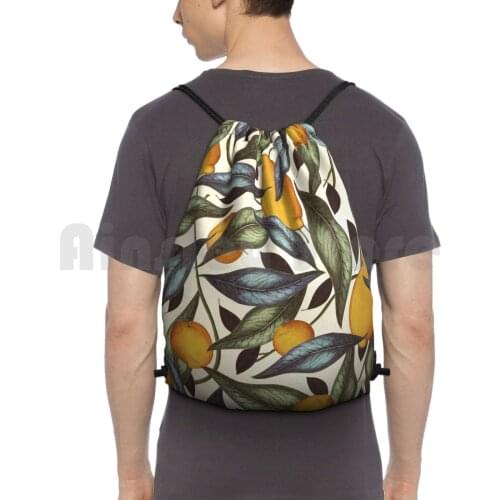 Dicky Bow-Julia Backpack Drawstring Bag Riding Climbing Gym Bag Botanical Nature Vintage Flowers Floral Fruit Pears Healthy