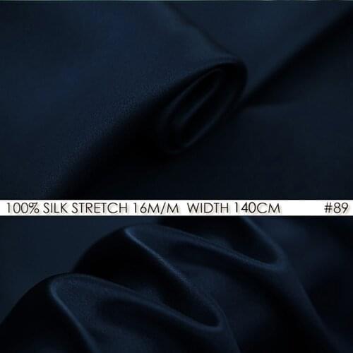 SILK STRETCH SATIN 140cm width 16momme Pure Silk For Dress Slightly Stretch Fabrics Shiny Satin Fabric NavyBlue 89