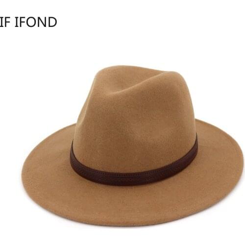 Vintage Trilby Cap 100% wool Autumn Winter Fedora Jazz hat Classical Wide Brim Panama Felt Floppy Cloche Cap