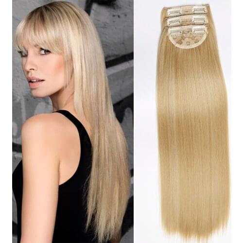 Synthetic Hair Extensions Long Straight 3PCS Clip in on Hair Extensions for Women Girls Natural Blonde Black Fake Hairpiece