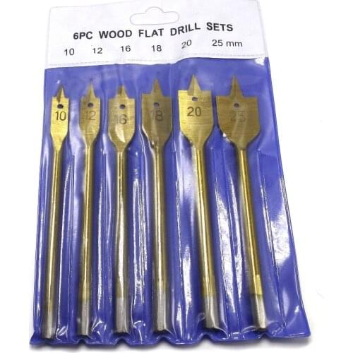 6pcs Set Titanium Coating Hex Shank Spade Bits Flat Boring Bit Wood Drill Bit Power Tools Hole Saw 10,12,16,18,20,25mm Drilling