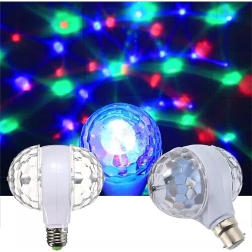 E27 Colorful Auto Rotating RGB LED Stage Light Xmas Party Effect Lights Double Balls Laser LED KTV Bar DJ Disco Light Ball