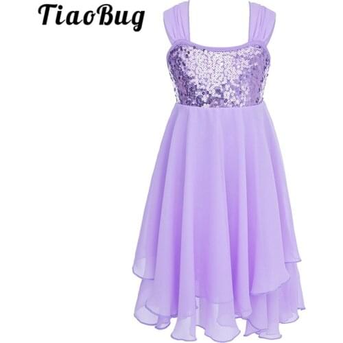 TiaoBug Kid Teens Chiffon Sequins Adjustable Strap Ballet Tutu Dance Leotard Dress Ballerina Cute Girls Gymnastics Leotard Dress