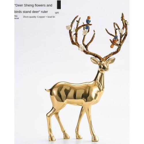 High Quality Copper Deer Model Statue Home Decoration Accessories Modern Lucy Elk Metal Sculpture Office Desk Decoration Gifts