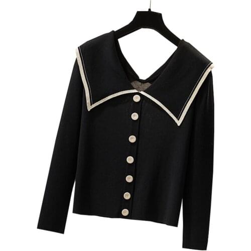 Womens Knitted Sweaters Spring 2021 New Hedging Sweaters Thin Black Tops All-Match Fashion Knit Shirts Plus Size Lady Sweaters