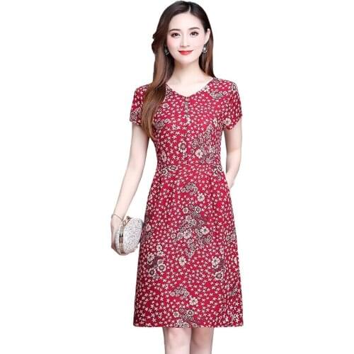 2020 Summer Midi Chiffon Dress elegant Plus Size Womens Dresses Retro Lady Dress flower Print Vestido