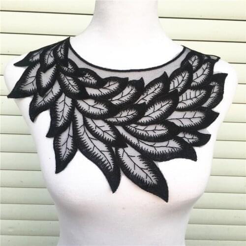 1Pc Black Feather Lace Fabric Embroidery Tulle Neckline Flower Lace Fabric Sewing Accessories Supplies Scrapbooking