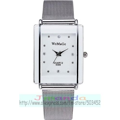 100pcs/lot womage-9366 new silver strap mesh watch square head couple watch fashion lover watch wholesale womage watch