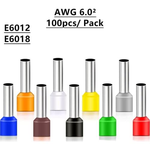 100pcs E6012 E6018 Insulated Ferrules Terminal Block Cord End Wire Connector 6.0mm2, Crimp Terminator