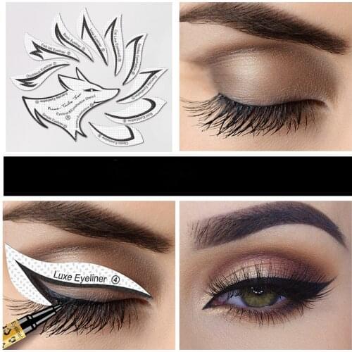 12pcs/bag Eye Makeup Stencils Winged Eyeliner Stencil Template Shaping Tools Eyebrows Eye Shadow Template Tool stickers Card