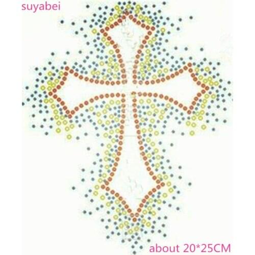 2pc/lot Colorful cross sticker iron on rhinestone transfer designs hot fix rhinestone transfer motifs patches for sweater