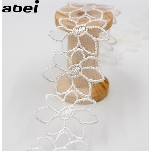 2yards/lot 4cm Embroidered White Organza Lace Ribbon for wedding dress quality Lace Trims DIY Patchwork Handmade Sewing Material