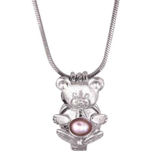 2017 Cute Bear locket pendant pearl necklace cage pendant wholesale