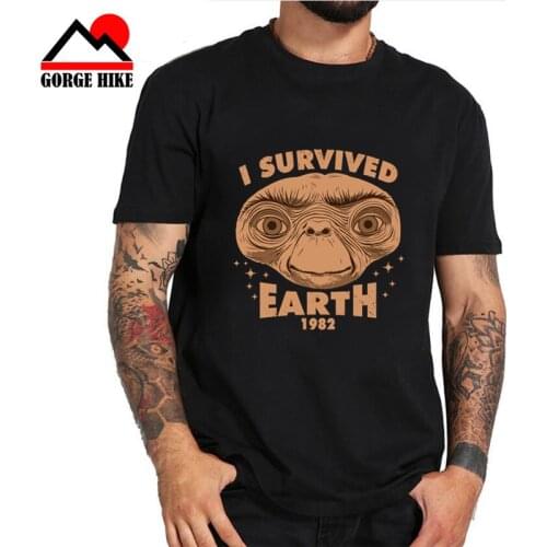 2020 streetwear tshirts I survived Earth E.T extraterrestrial culture spielberg ufo T Shirts star aliens 80s meme Mens t-shirt