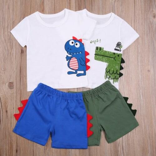 2021 Summer New Fashion Clothes 2Pcs Baby Outfits 3D Dinosaur Pattern O-Neck Short Sleeves T-Shirt Elastic Waist Shorts for Boys