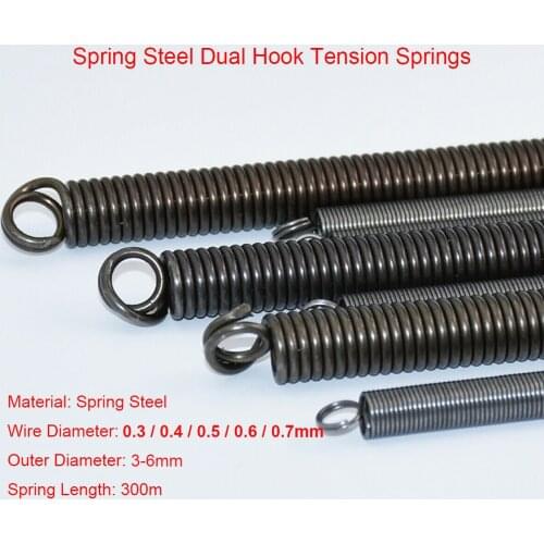 3Pcs Wire Diameter 0.3-0.7mm Expansion Extension Sping 300mm Sping Steel Dual Hook Long Tension Spring Outer Diameter 3-7mm