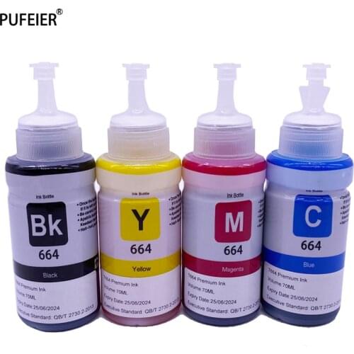 4PCS 70ML T664 OEM Refill Dye Ink Kit For Epson L220 L301 L303 L310 L313 L351 L353 L358 L360 L363 L365 L455 L551 L558 L585 L1300