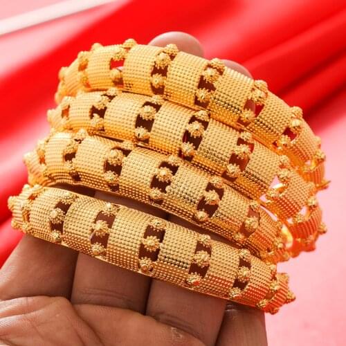 4pcs/Lot Gold Bracelet Women Girls Dubai Circle Bangles Jewelry Arab Middle Eastern African Fashion Metal Bangle