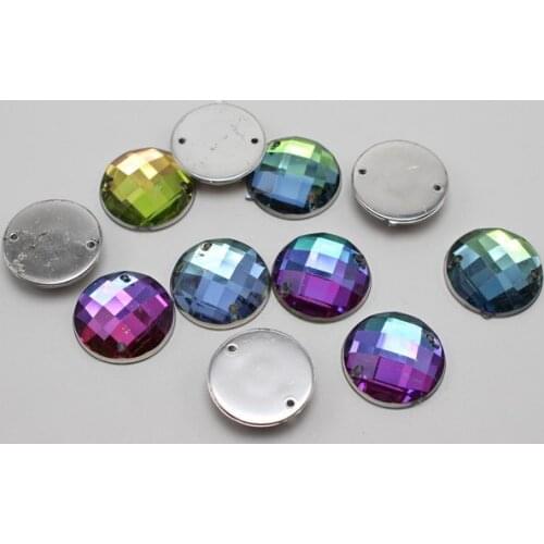 50 Rainbow AB Flatback Acrylic Faceted Round Sewing Rhinestone Button 18mm Sew on Beads
