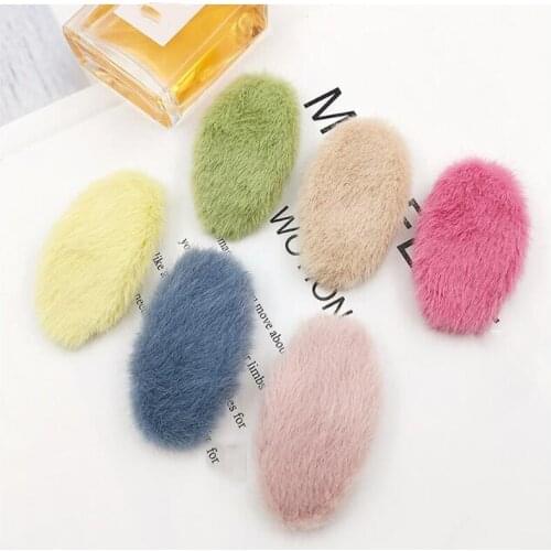 6 pcs cute elliptical hair tie drops oval sweet color suede hairpin imitation rabbit hair baby hairpin BB clip hair accessories